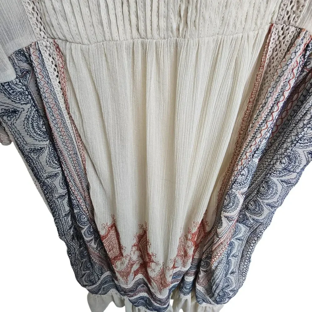 Maeve Cream Boho Midi Dress with Blue and Rust Accents - Picture 3 of 10